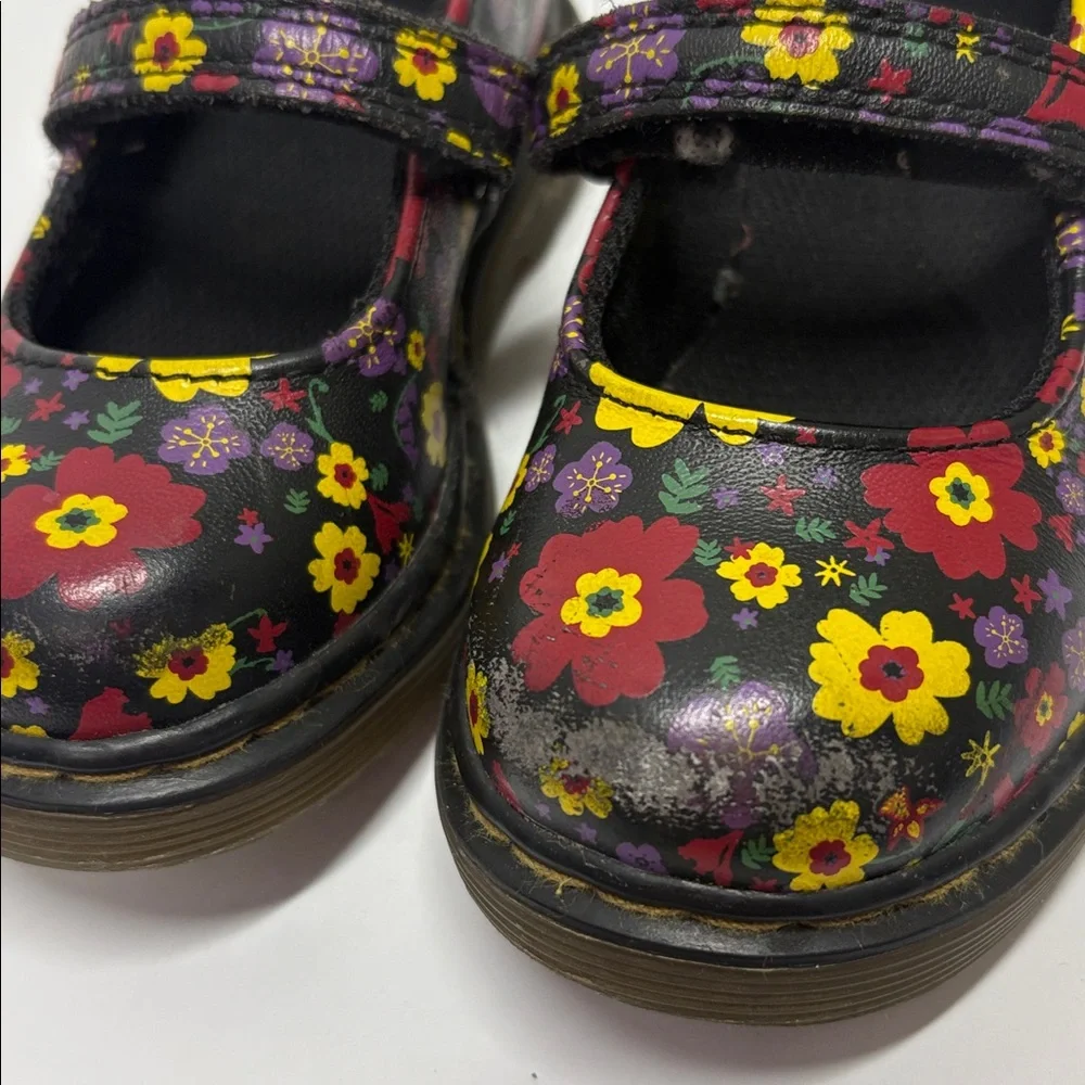 Dr. Martens Black Floral Mary Jane Hook-and-Loop Shoes